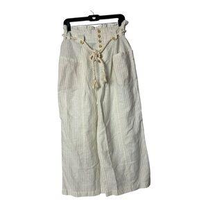 Anthropologie Maeve Sammie Striped linen blend Paperbag-Waist pants petite sz 8P